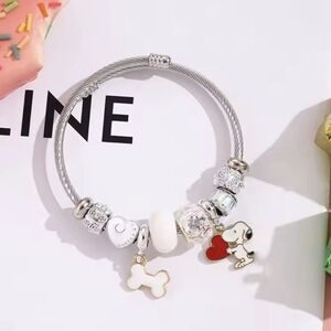 Silver Peanuts Snoopy Themed Charm Bracelet